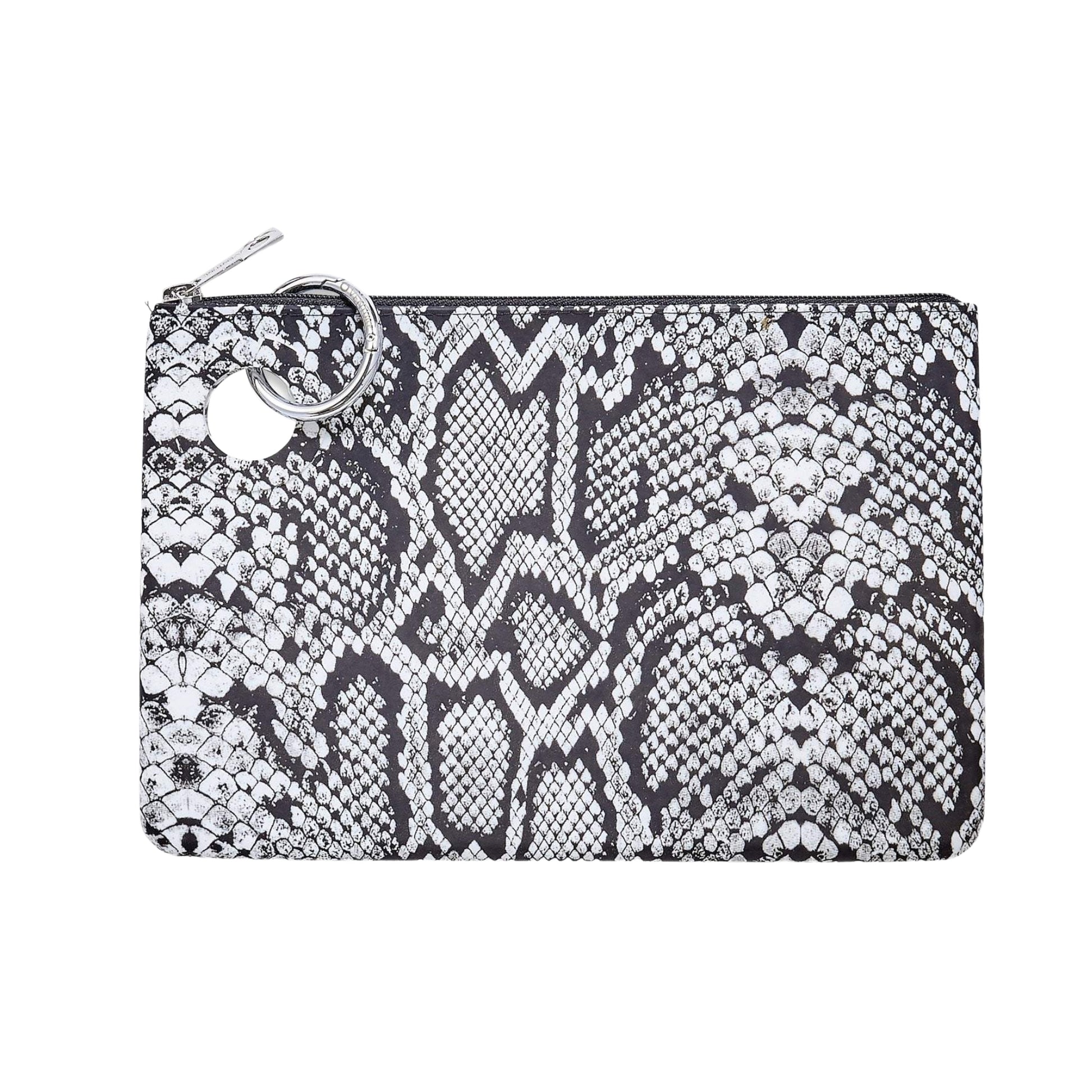 Oventure Large Silicone Pouch with black and white snakeskin print. and silver hardware