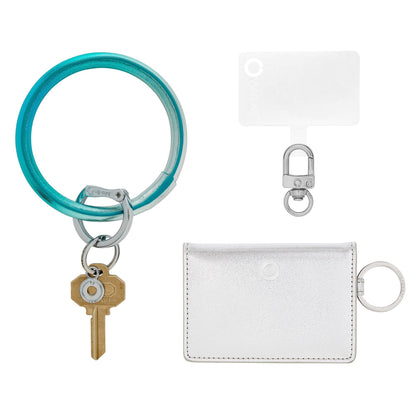 On The Rocks Leather bundle with big o keyring in ombre light blue with silver id case by oventure
