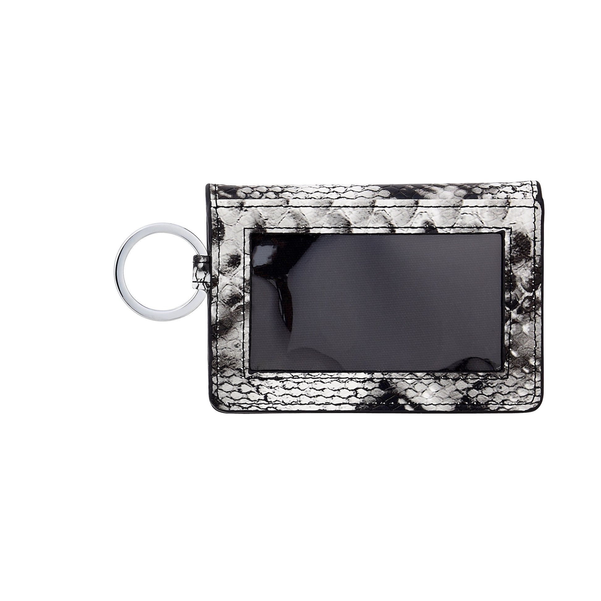 Sleek black & white leather bifold keychain wallet - backside.