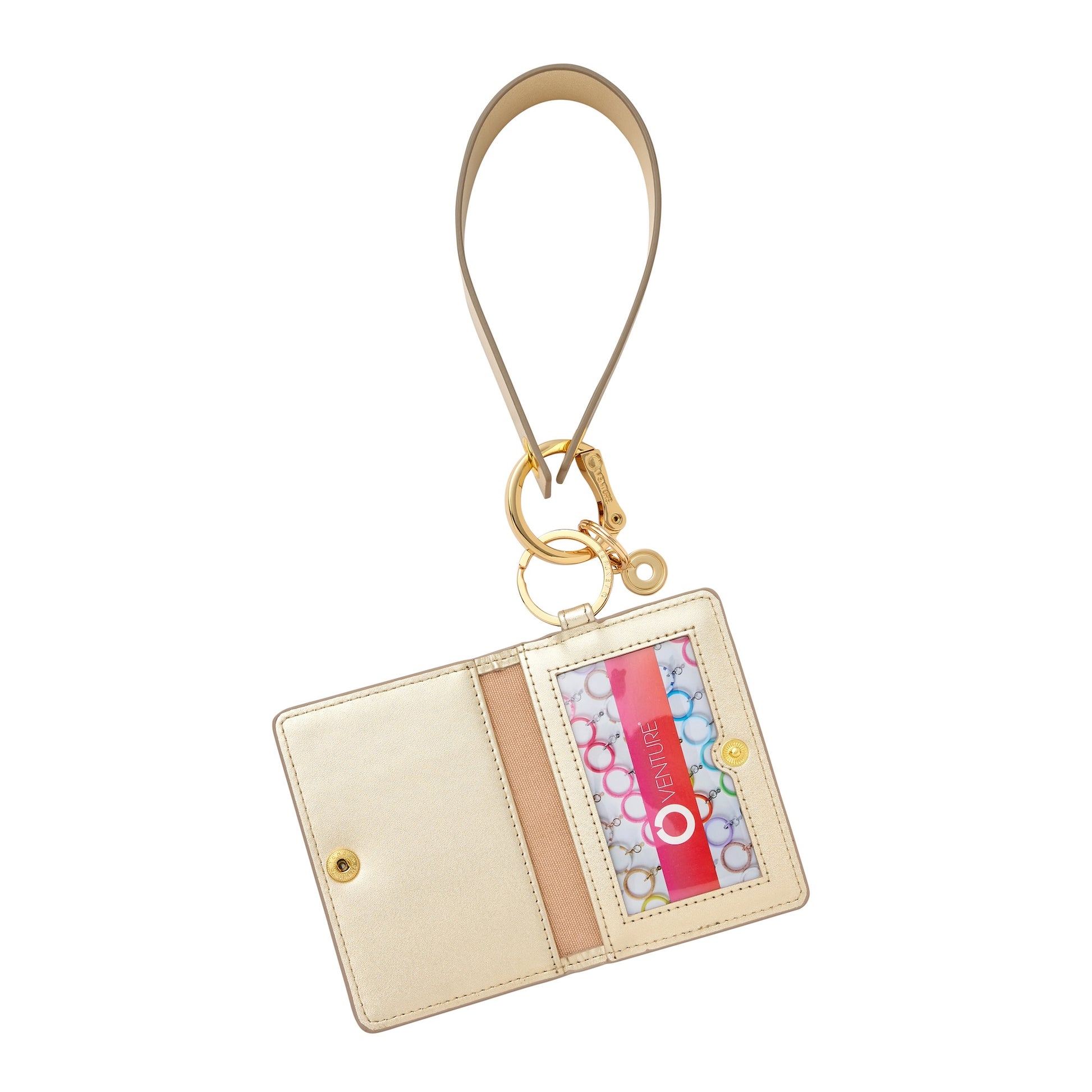 Stylish gold leather wristlet keychain accessory loop with gold keychain wallet