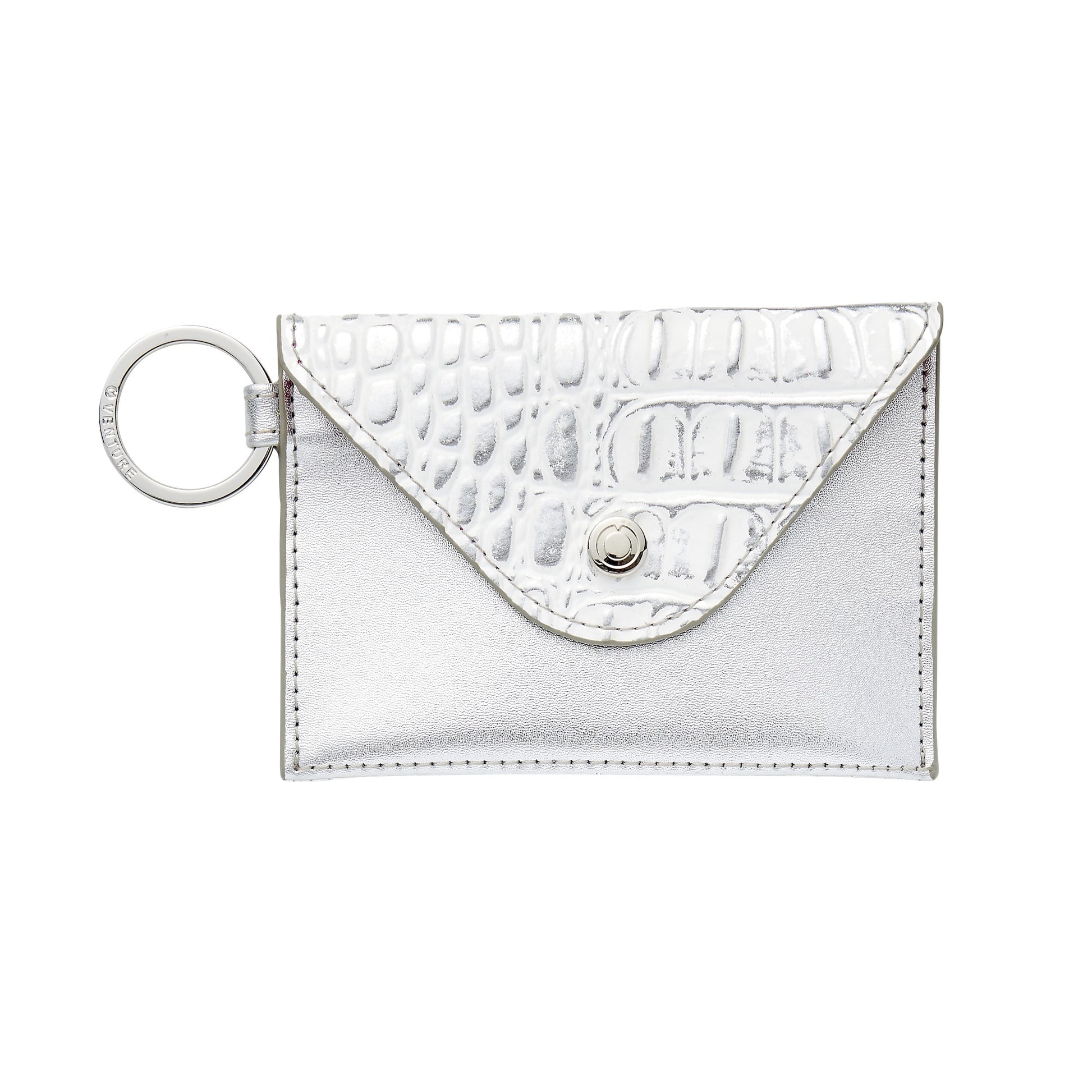 Leather Mini Envelope wallet in silver with croc embossed detail on the flap