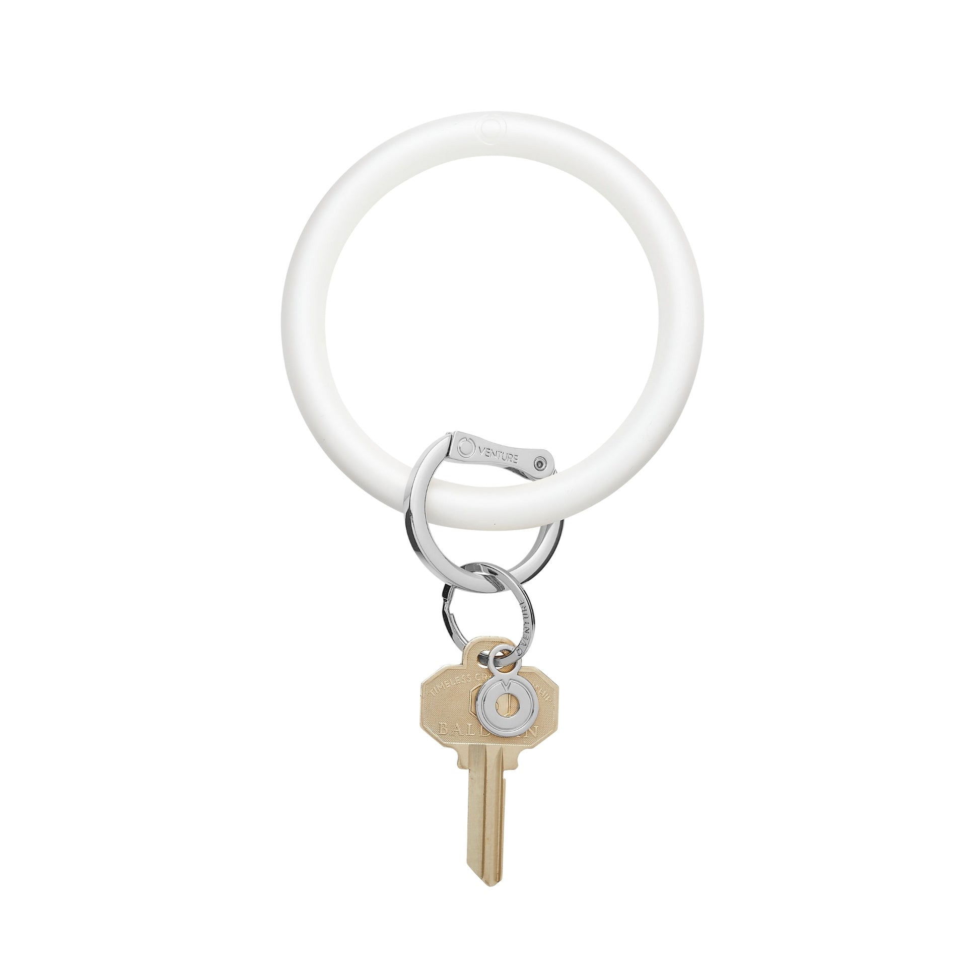 Marshmello Pearlized - Silicone Big O Key Ring with silver locking clasp and key attached