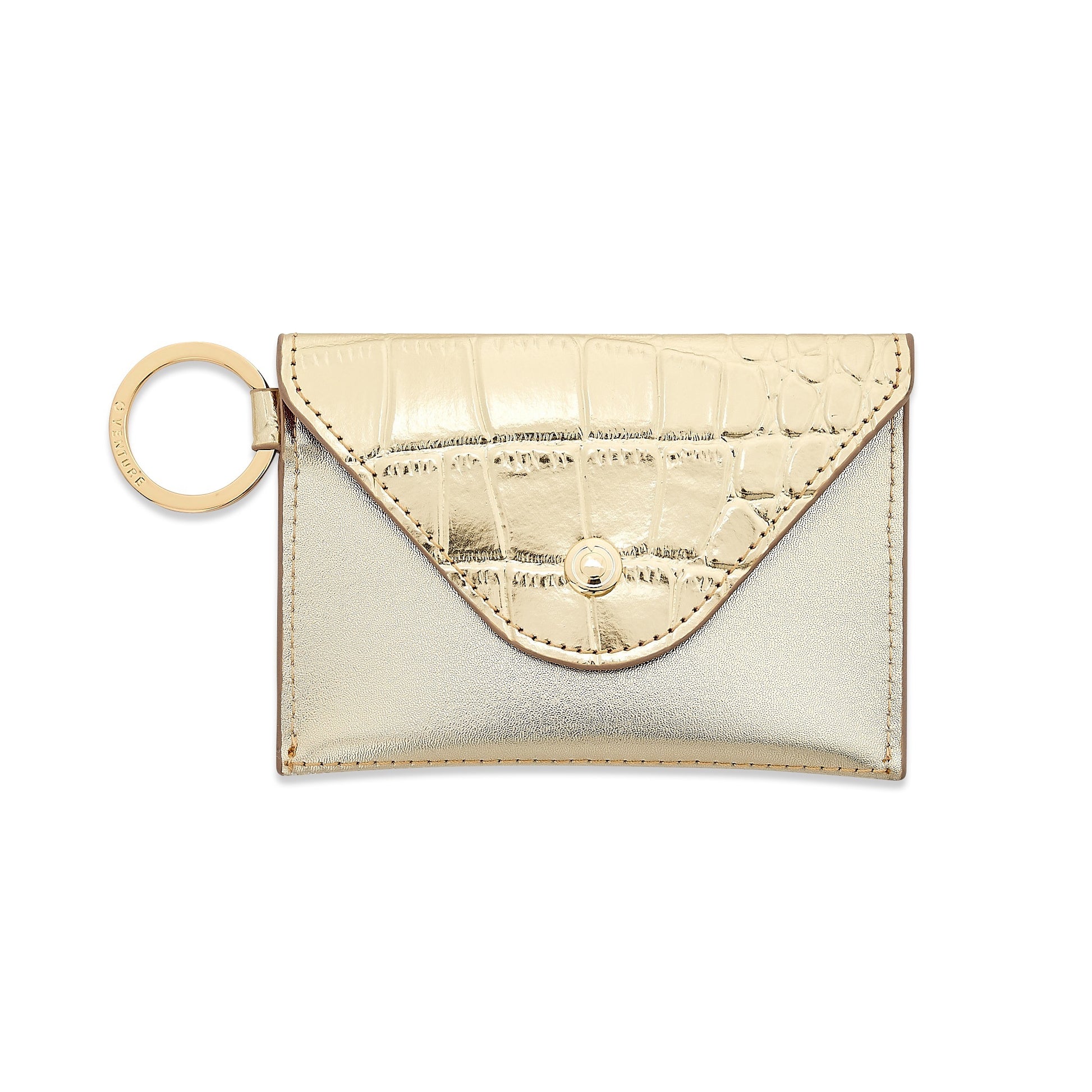 Oventure mini envelope wallet in solid gold rush croc embossed leather