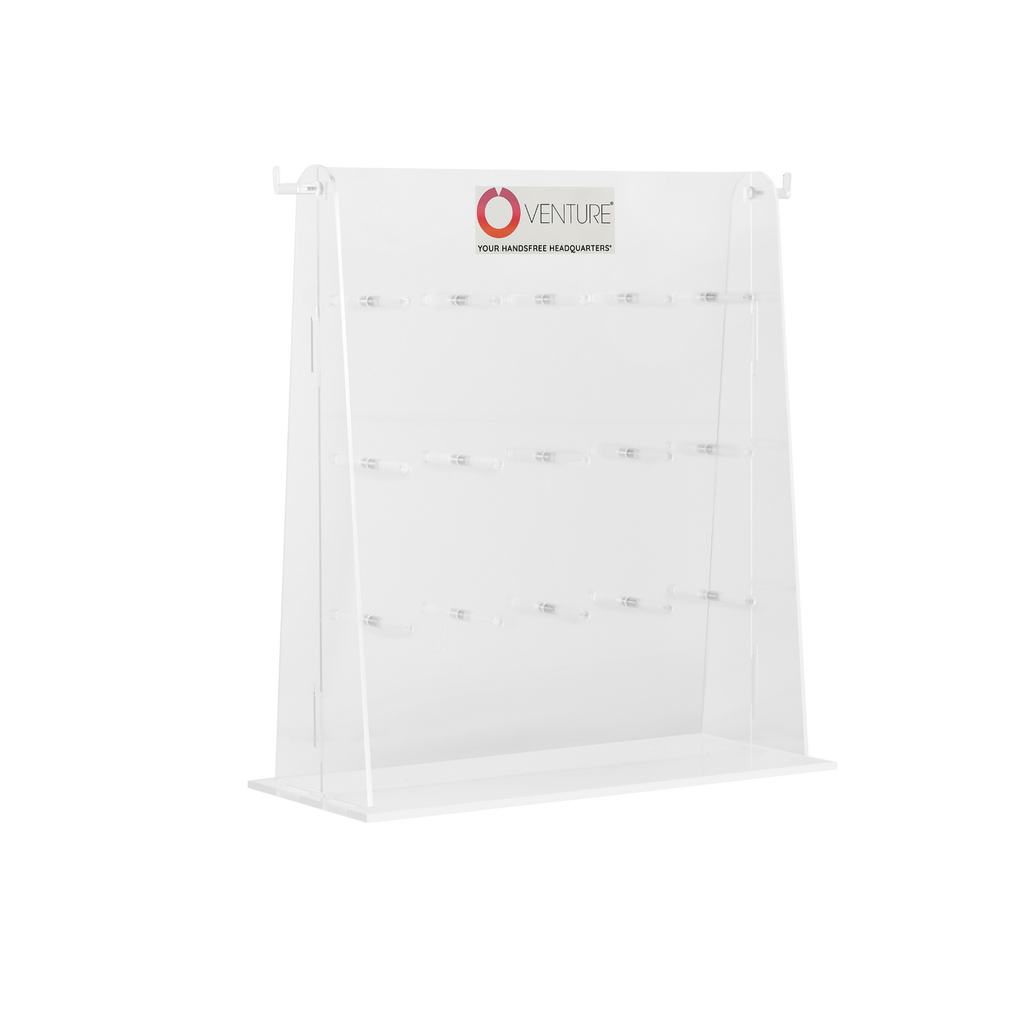 Oventure acrylic display peg board. 15 pegs on each side and 2 hooks to hang product