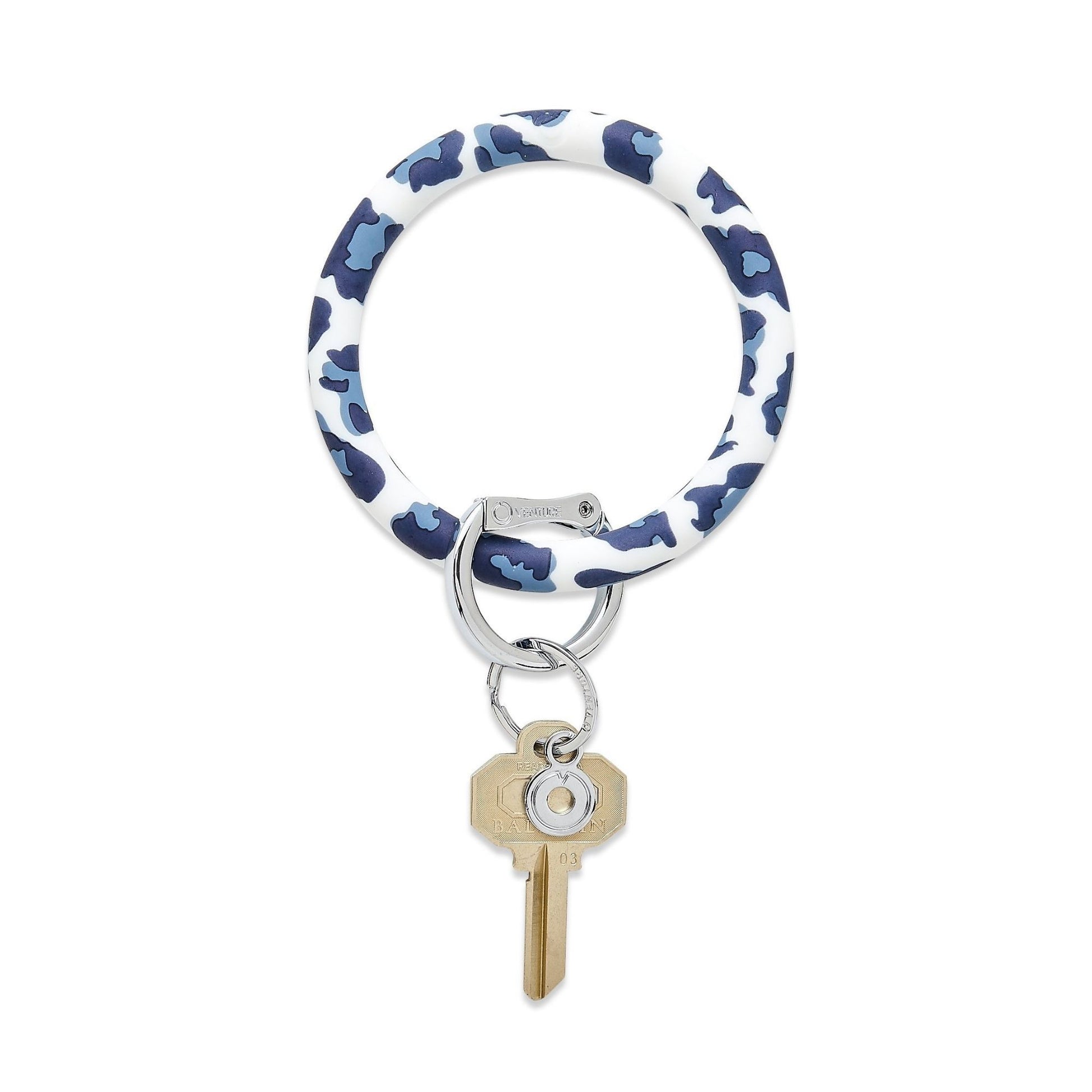 Navy Leopard with silver locking clasp - Silicone Big O Key Ring - Oventure