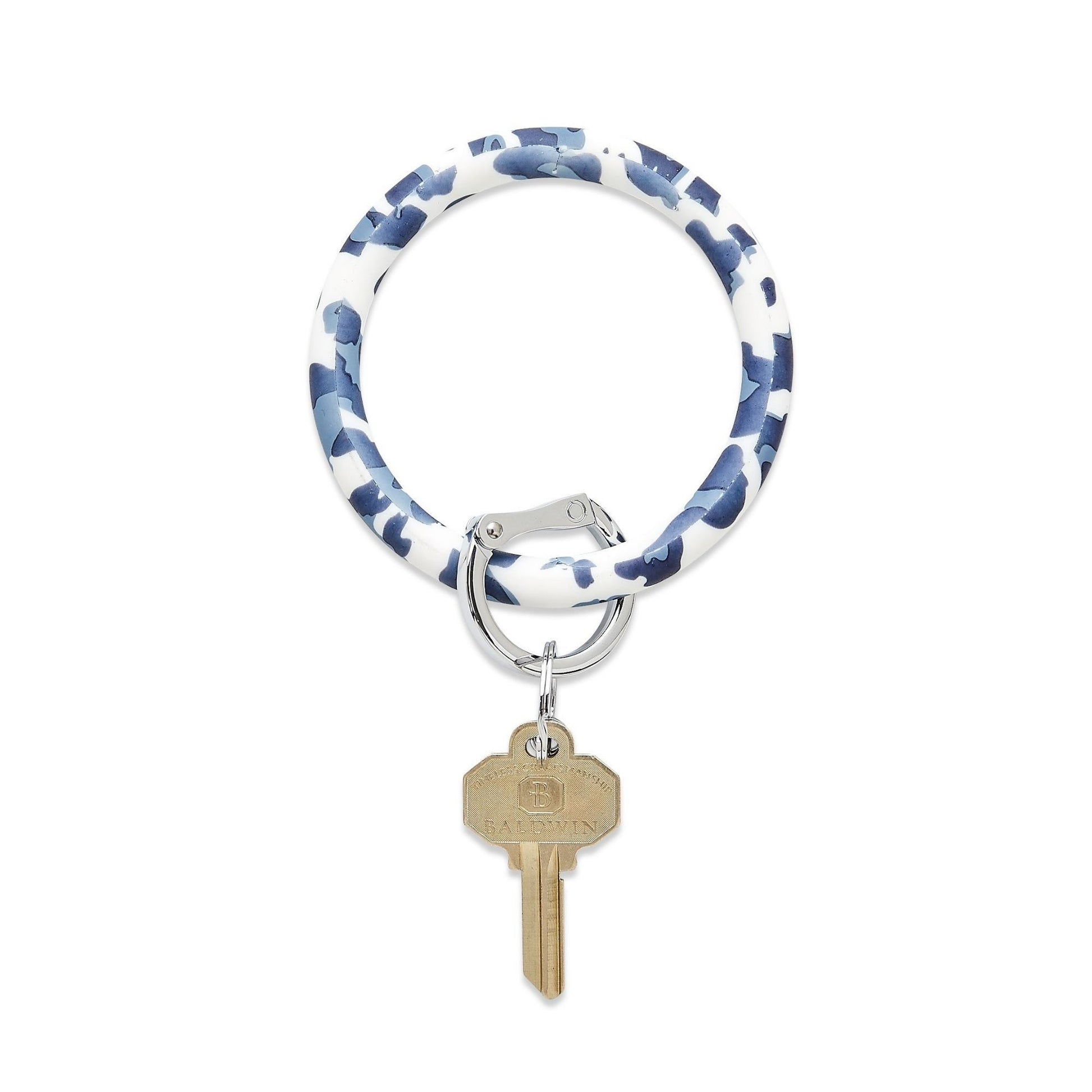 Navy Leopard with silver locking clasp- Silicone Big O Key Ring - Oventure