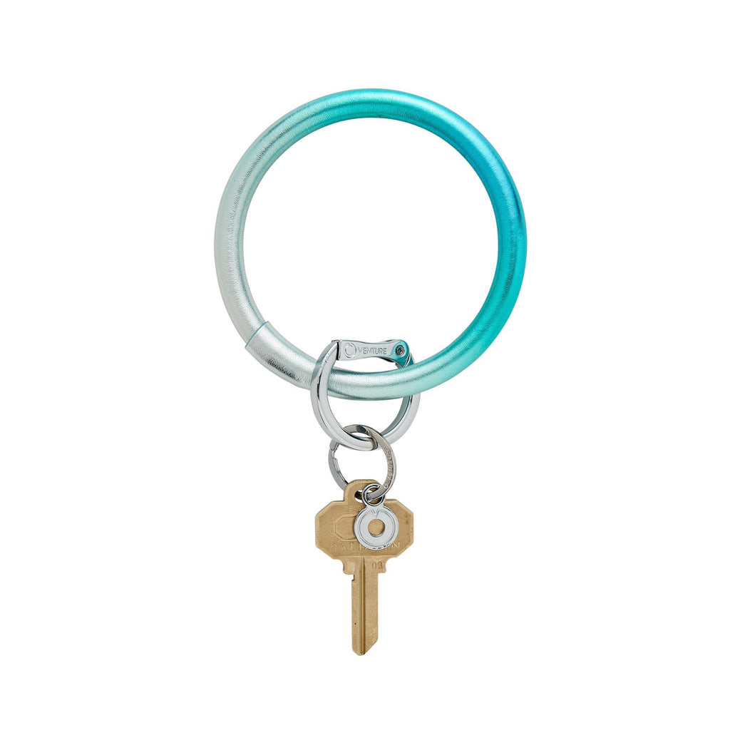 Big O Keyring in ombre leather blue to silver  with silver locking clasp.
