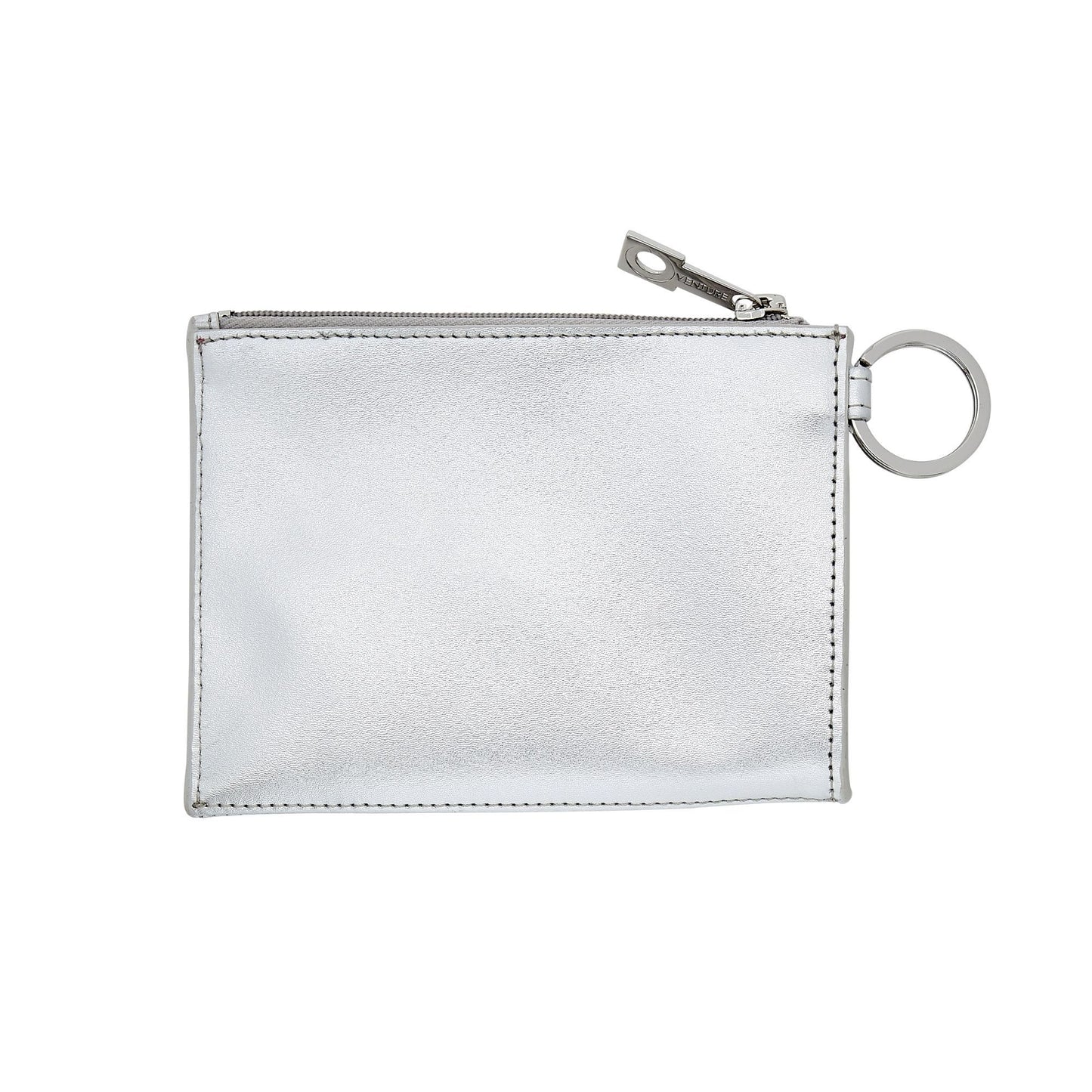 A stylish silver leather keychain wallet for convenience - backside