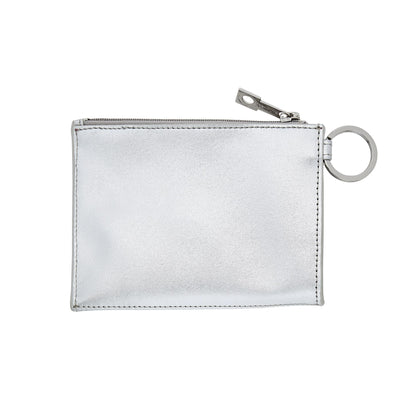 A stylish silver leather keychain wallet for convenience - backside