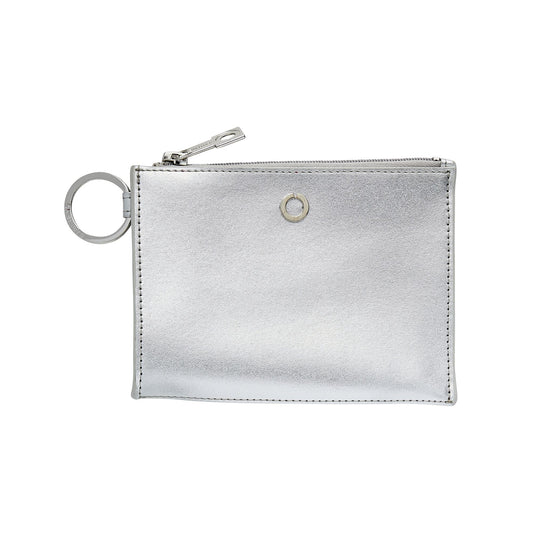 A stylish silver leather keychain wallet for convenience.