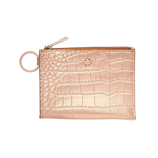 Rose gold leather keychain wallet for organization on the go.