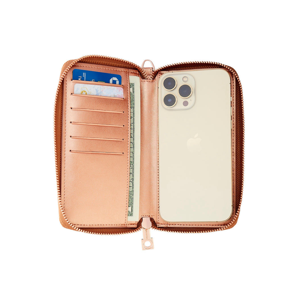 Rose Gold - Ossential Leather Zip Around interior with card slots and phone can fit inside