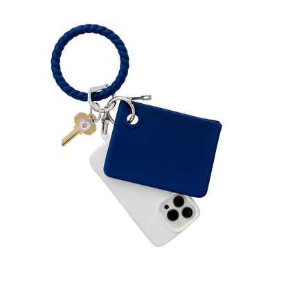 Navy Oventure Big O Keyring set with phone attached and mini silicone pouch in navy