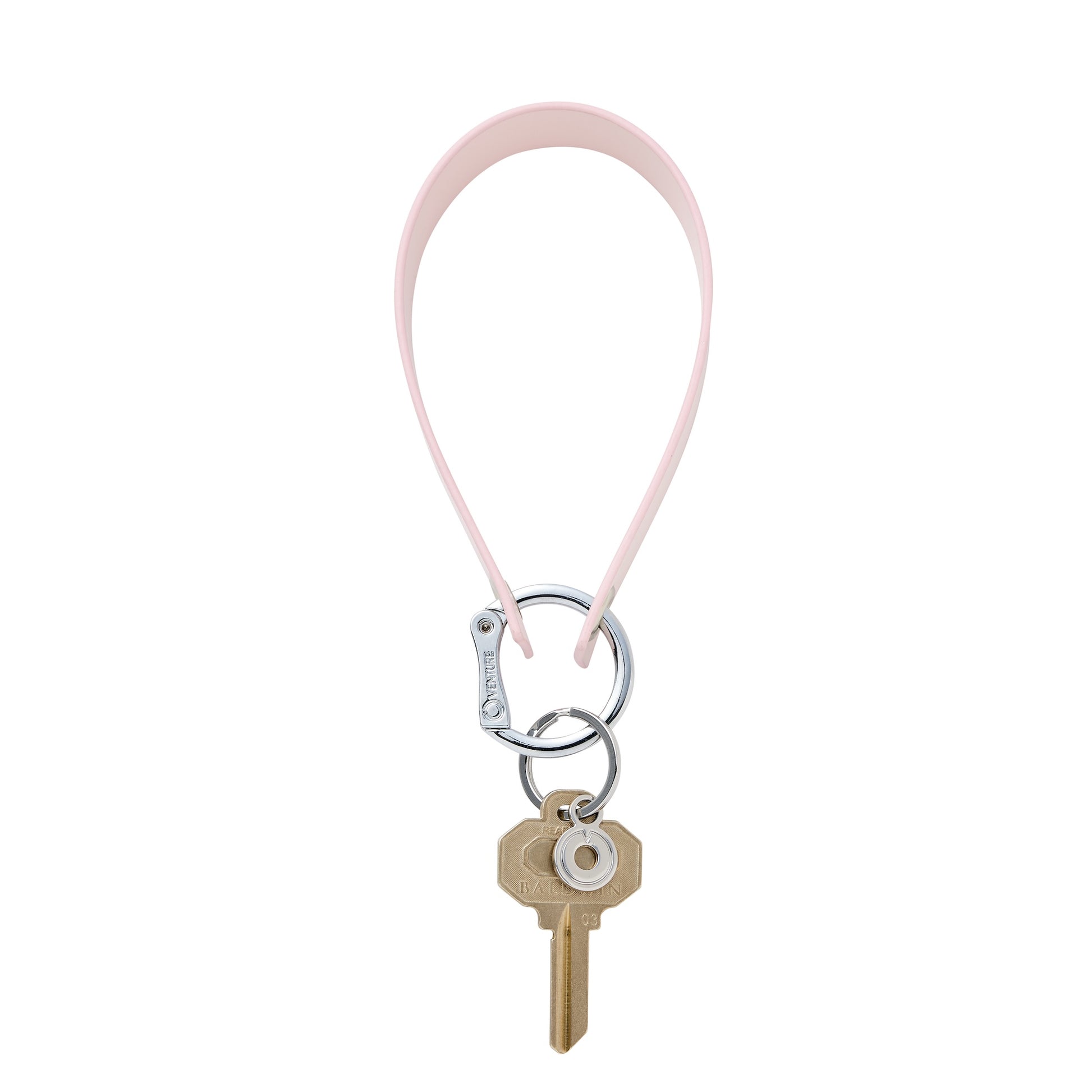 Stylish pink leather wristlet keychain accessory loop.