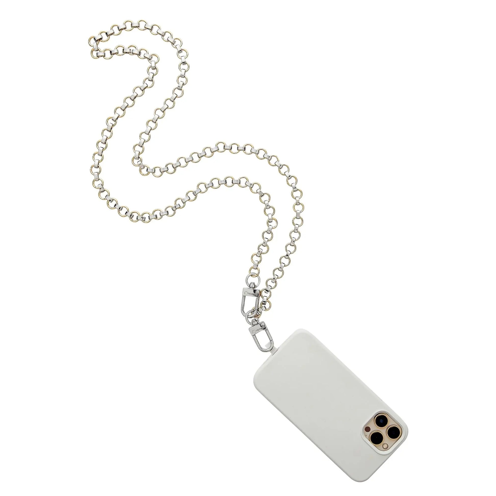 Stylish mixed metal Phone Crossbody chain accessory.