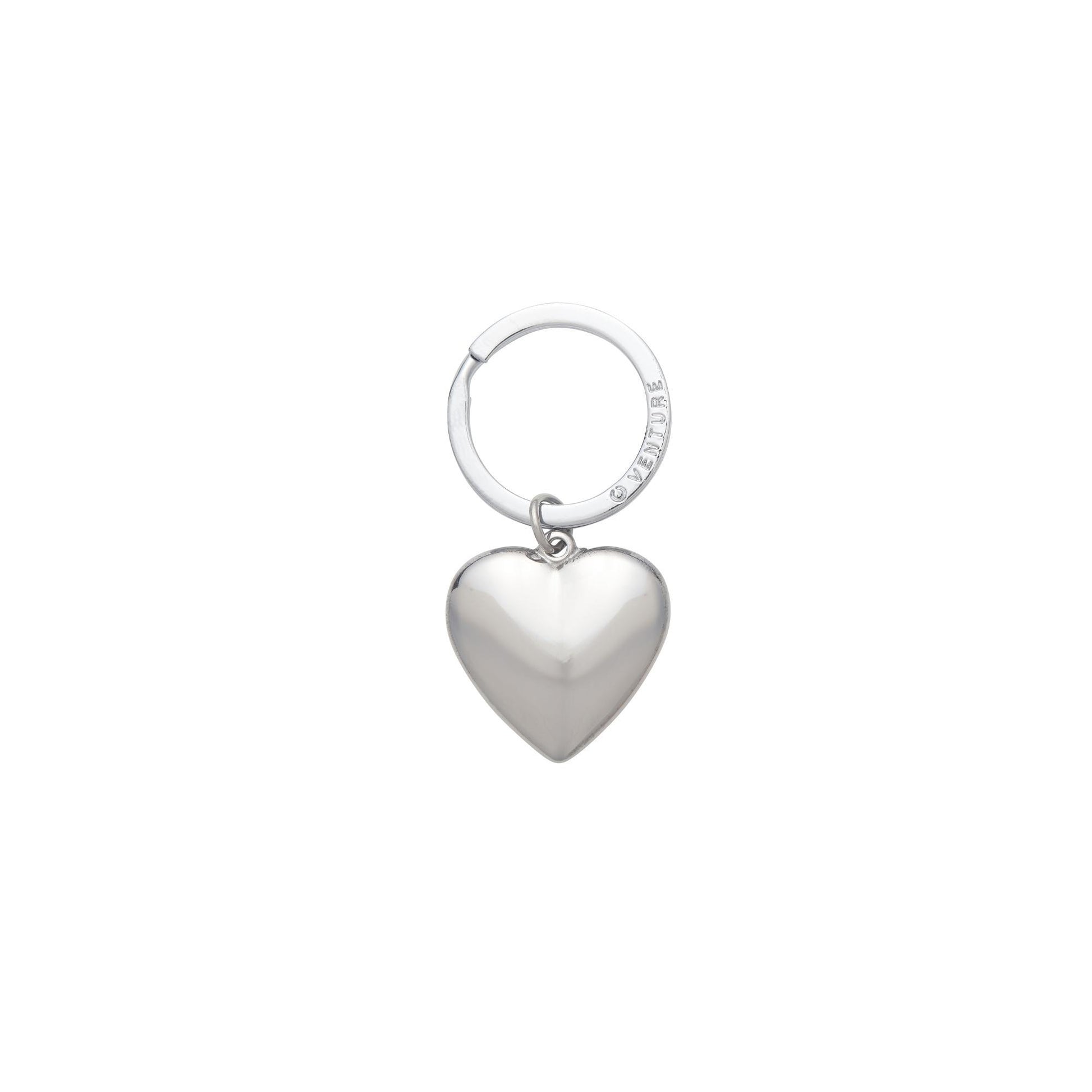 Quicksilver puffy heart charm with split ring.  This is a silver puffy heart that can be added to your big o key ring or stand on its own.