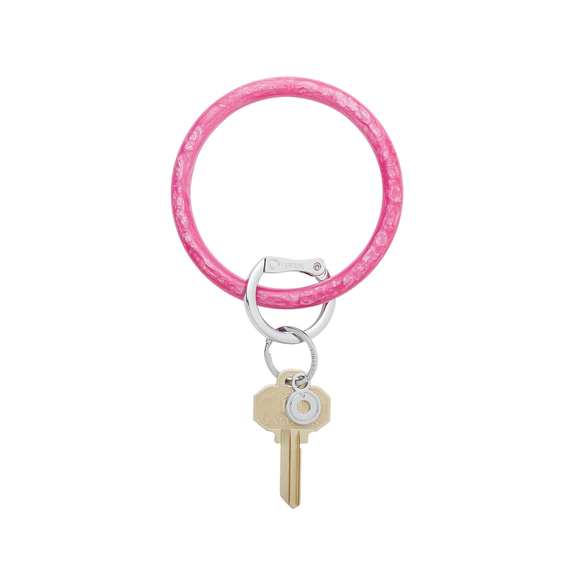 Pink Topaz with silver locking clasp- Resin Big O Key Ring - Oventure