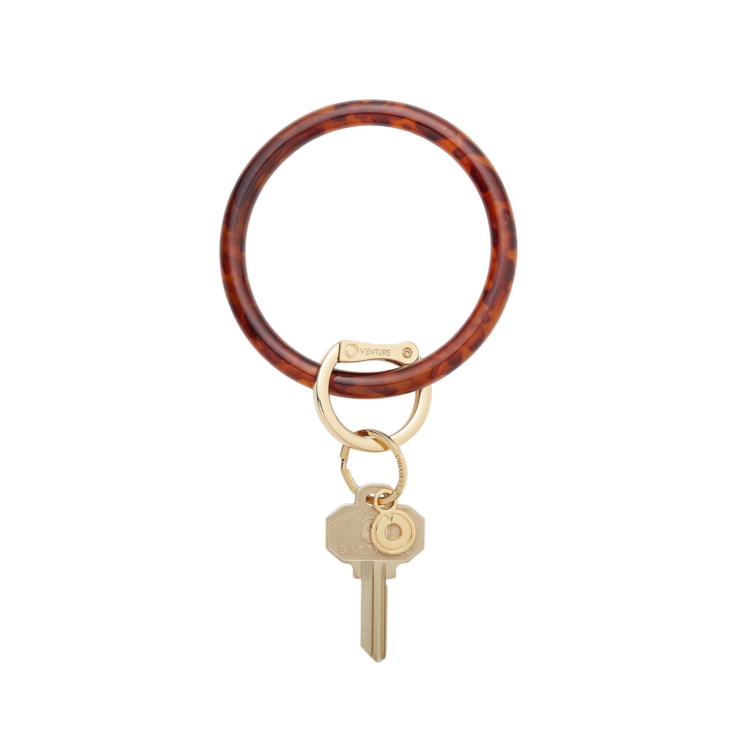 Resin Big O Key Ring in brown and black tortoise print with gold locking clasp