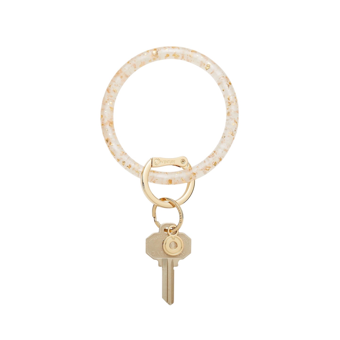 Clear Resin Big O Key Ring with 24k gold specs with gold locking clasp