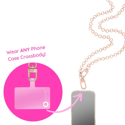 Rose Gold Crossbody Chain shown with phone connected 