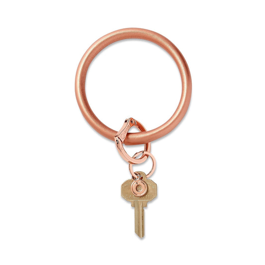 Smooth Leather Big O Key Ring in Rose Gold with Rose Gold Locking Clasp