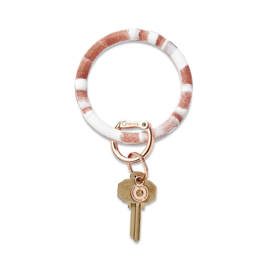 Rose Gold Marble Big O Keyring in silicone material.