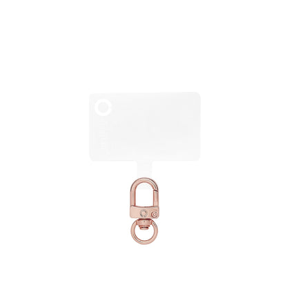 A hands-free rose gold phone tab connector.