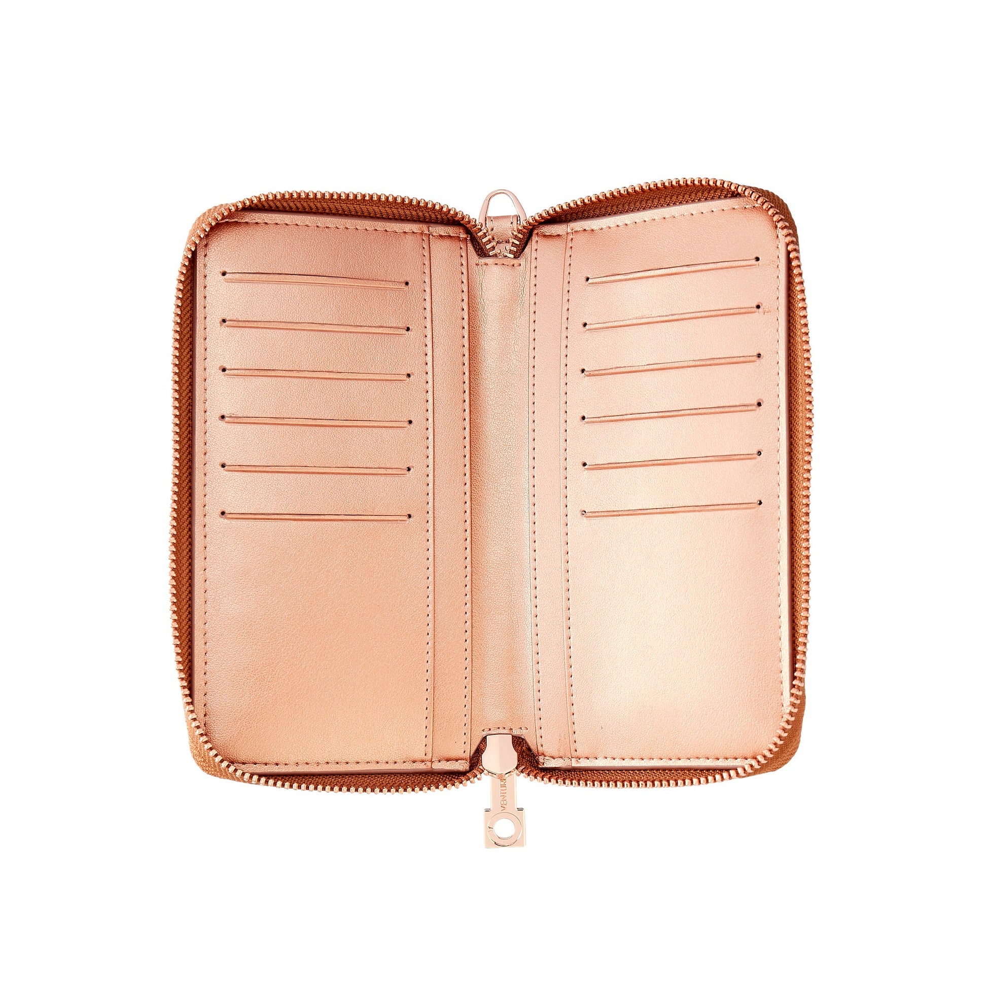 Rose Gold - Ossential Leather Zip Around - Oventure interior has card slots on both sides of the wallet and hook to attach to the big O key ring