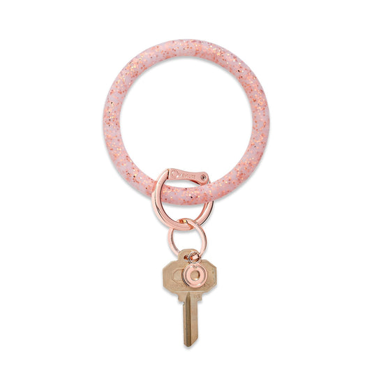 Rose gold silicone big o key ring with rose gold glitter