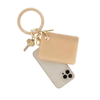 Oventure Silicone Big O Key Ring in Gold Confetti with Gold Confetti Mini Pouch and universal phone connector