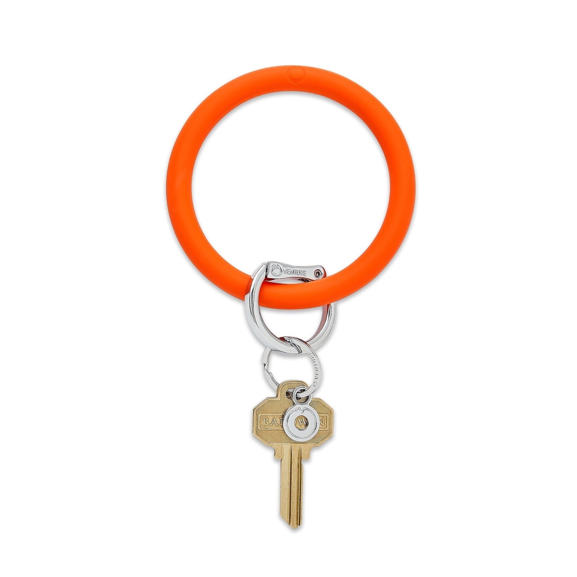Bright Orange Silicone Big O Key Ring with silver locking clasp