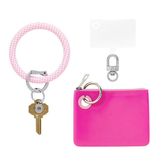 Tickled Pink Gingham - Mini Pouch and Big O Key Ring Set - Oventure