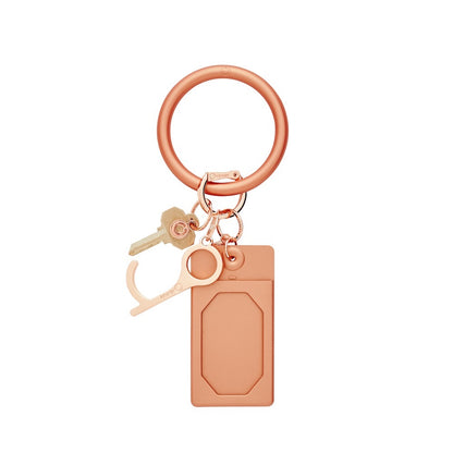 Solid Rose Gold Pearlized - Silicone ID Case - Oventure with Big O Key Ring and Hands Free Tool attached.
