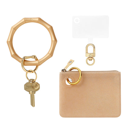 3-in-1 Gold Bamboo Silicone Set - Mini - Oventure This set includes a big o key ring in bamboo shape with a mini silicone pouch.