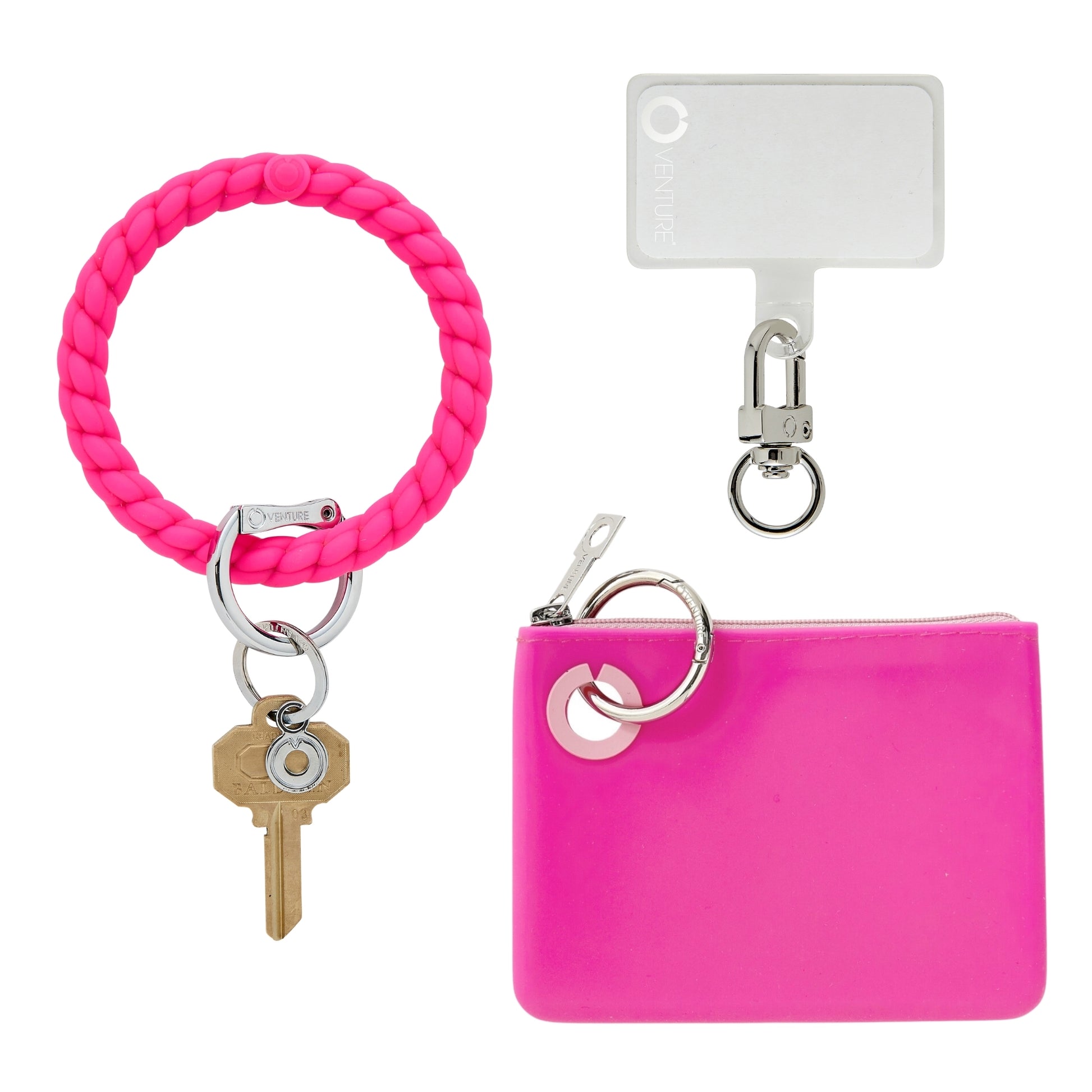 Tickled pink silicone set with mini silicone pouch in tickled pink and phone connector