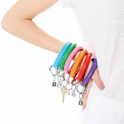 Cherry On Top - Vegan Leather Big O Key Ring - Oventure. Six o rings in blue, green, pink, orange, red and purple faux leather.