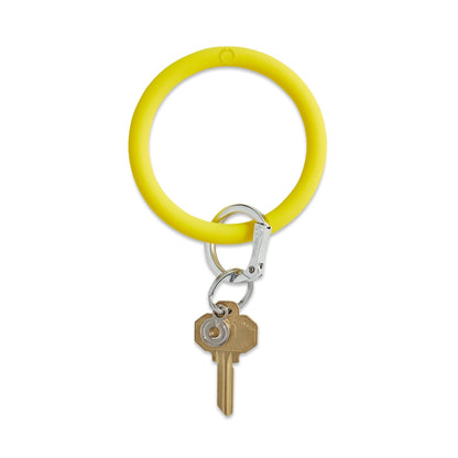 Bright Yellow Smooth Silicone Big O Key Ring with Silver Locking Clasp