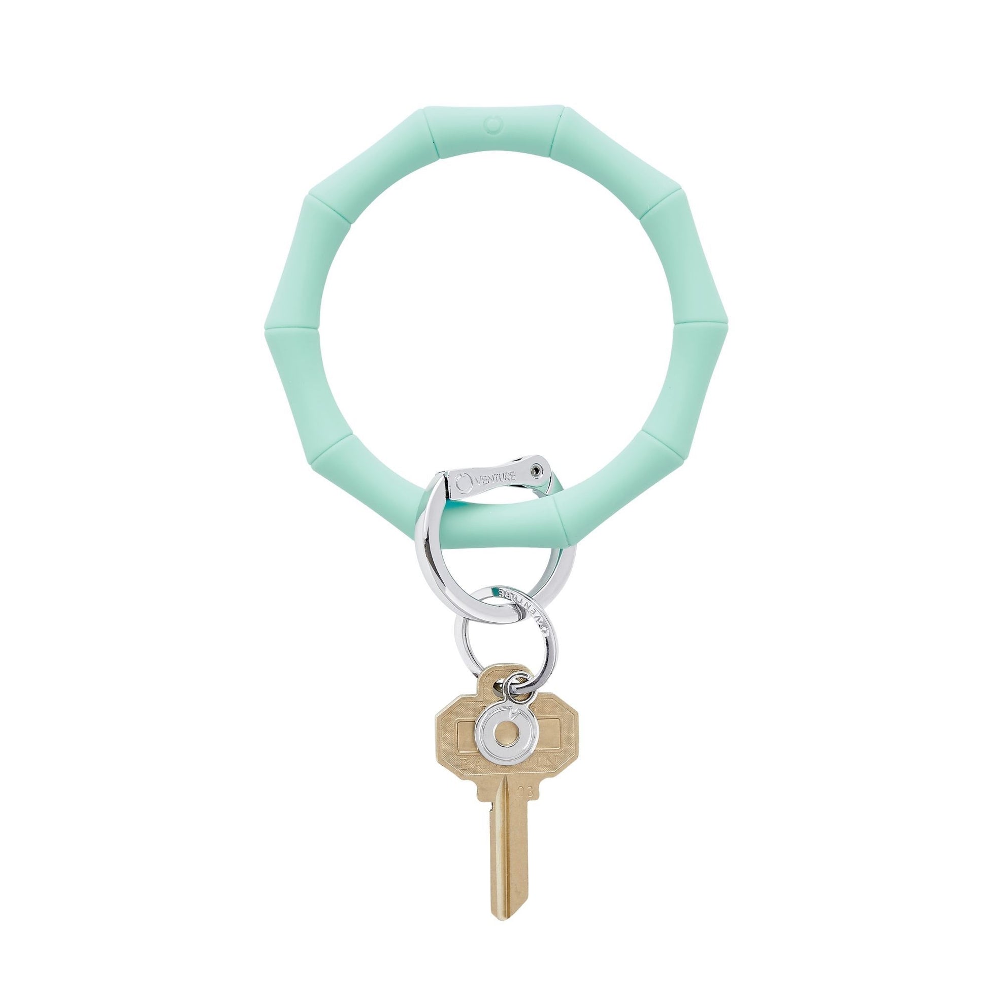 Pistachio bamboo silicone big O key ring with silver locking clasp