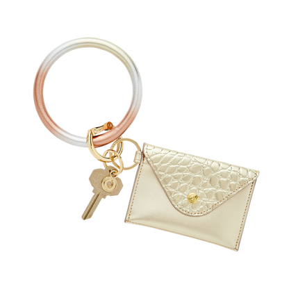 Leather Big O Keyring in mixed metal rose gold to gold to silver and gold mini envelope by Oventure