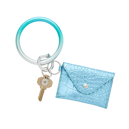 Ombre Leather Big O Keyring in On The Rocks light blue with Mini envelope in On The Rocks Croc by OVenture
