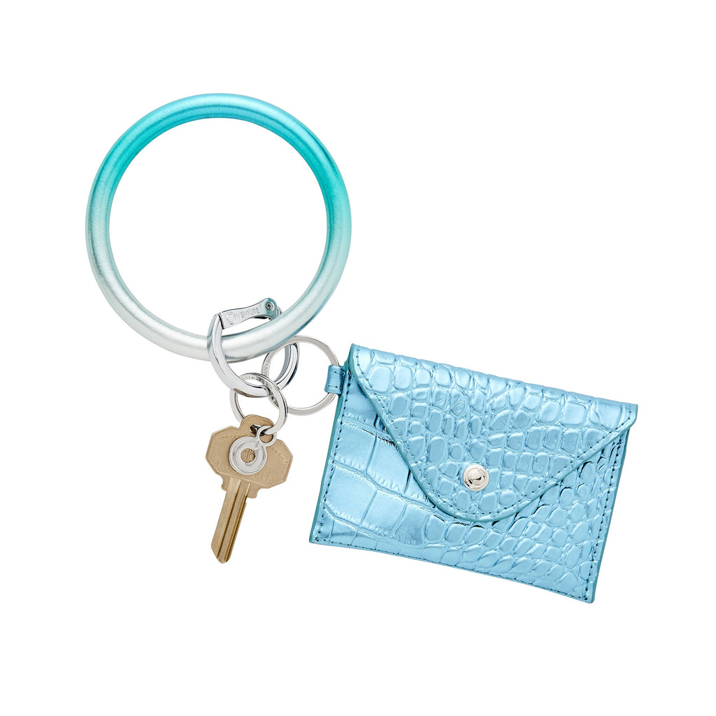 On The Rocks metallic ombre with Mini Envelope in On the Rocks blue croc embossed leather by Oventure