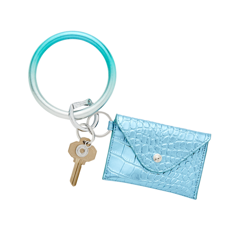 Ombre Leather Big O Keyring in On The Rocks light blue with Mini envelope in On The Rocks Croc by OVenture