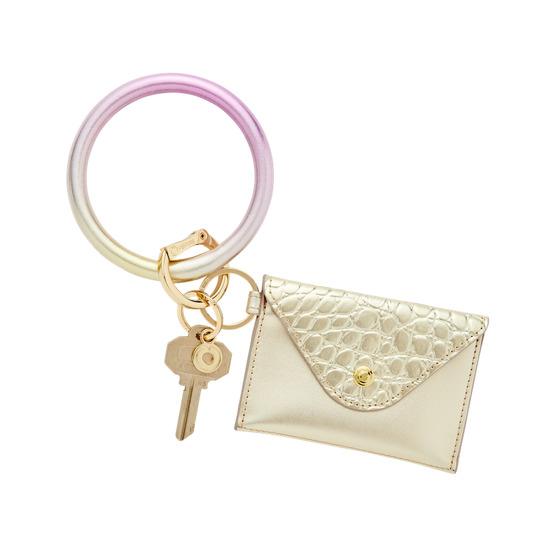 Pink Ombre set with gold mini envelope and big O keyring by Oventure