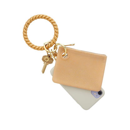 Braided silicone by Oventure with mini silicone pouch in gold confetti and phone connector