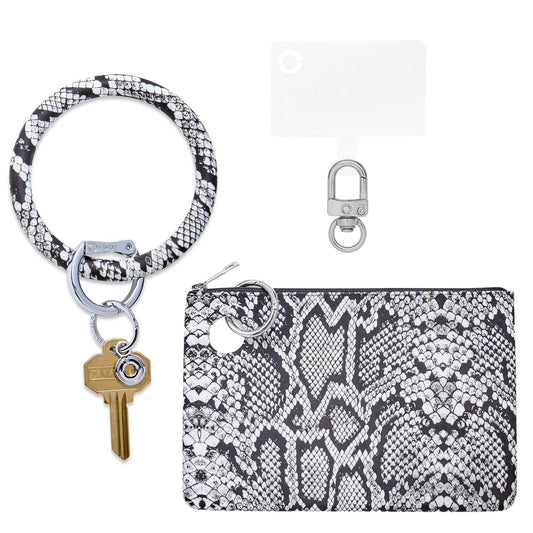 Stylish Large Pouch Wristlet with Phone Holder in black and white.