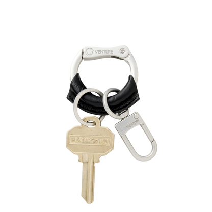 Men's black leather carabiner keychain 