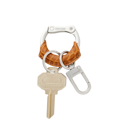 Tan leather men's carabiner keychain 