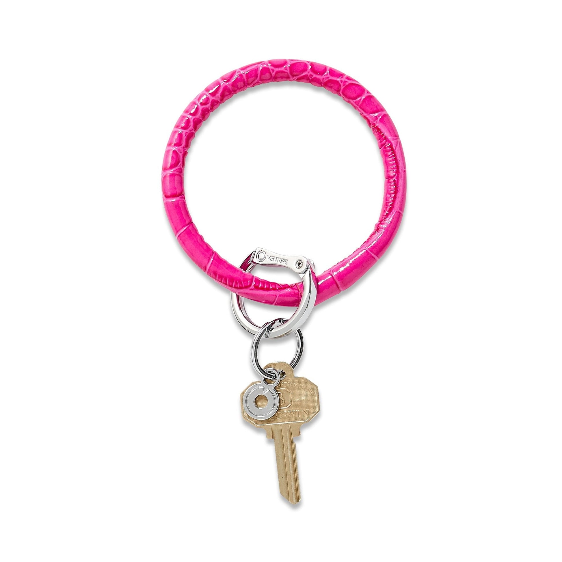 Big O Leather Key Ring - Pink Topaz Croc