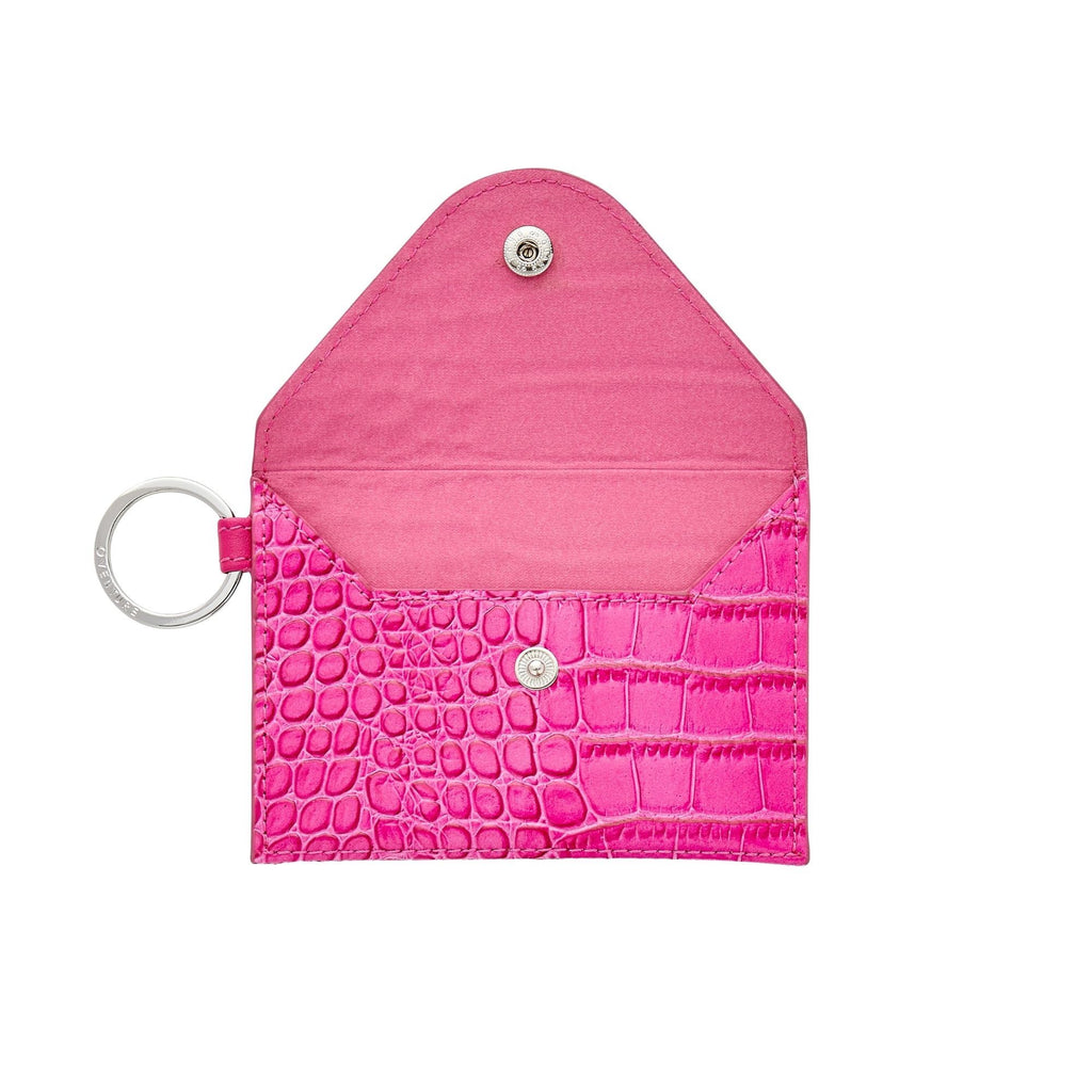 Pink Topaz Croc-Embossed - Mini Envelope Wallet - Oventure with hot pink micro fiber lining showing