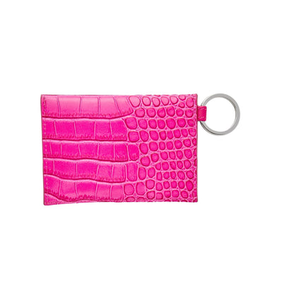 Stylish leather keychain wallet in mini envelope design showing the back 